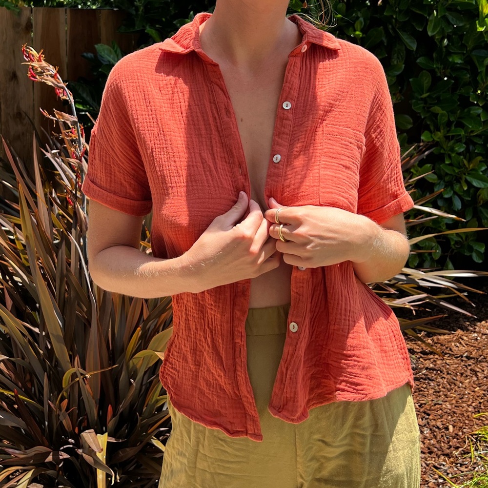 coral short sleeve button down
